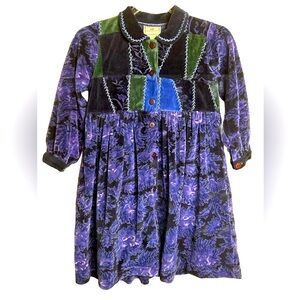 Vintage Cornelloki Velvet Blue Patchwork Button Front Dress Size 3/4